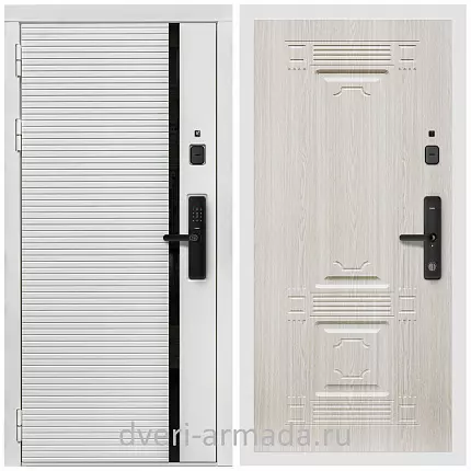 Умная входная смарт-дверь Армада Каскад WHITE МДФ 10 мм Kaadas S500 / МДФ 16 мм ФЛ-2 Дуб белёный