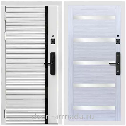 Умная входная смарт-дверь Армада Каскад WHITE МДФ 10 мм Kaadas S500 / МДФ 16 мм СБ-14 Сандал белый стекло белое